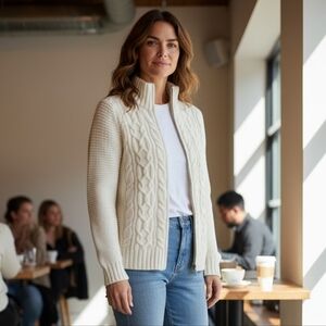 Ralph Lauren White Turtleneck Cable Knit Sweater